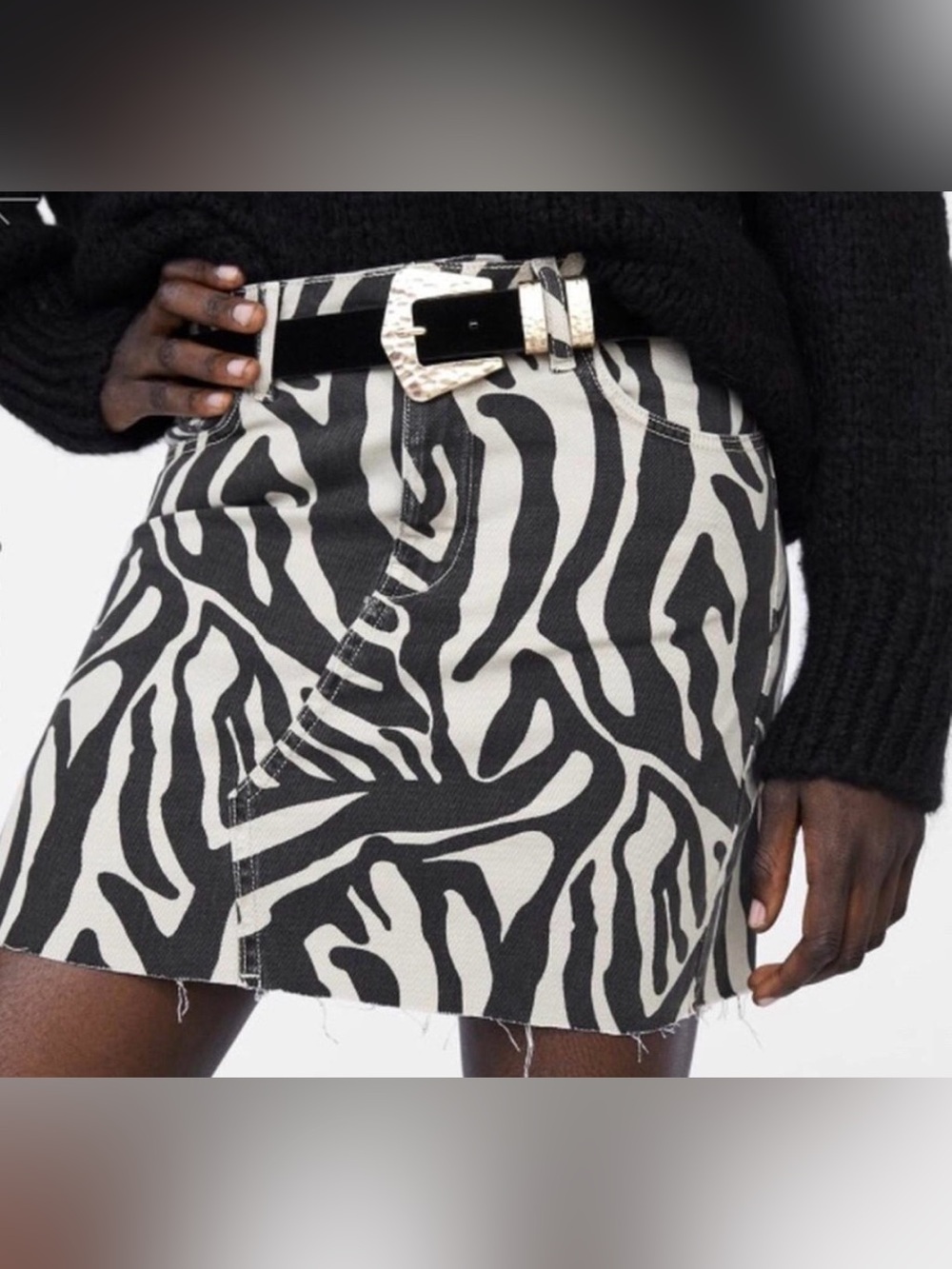 ZARA ZEBRA PRINT DENIM MINI SKIRT